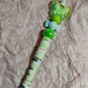 Homemade Green and White Decorative Butterfly Pen